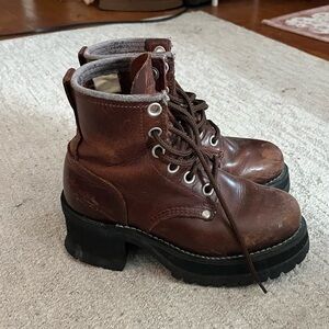 Brown Leather Lace-Up Boots